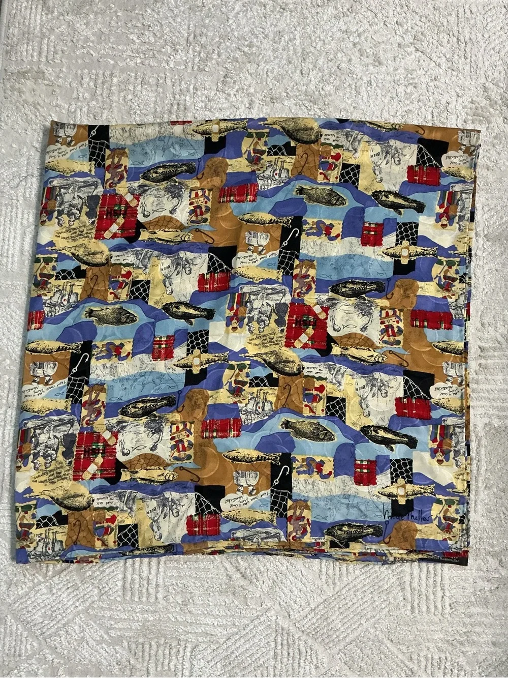 Vintage 1991 Nicole Miller 100% Silk Scarf Nautical Fishing Anchor  42” Square - Picture 8 of 11